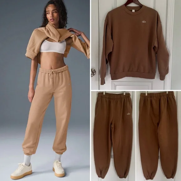 ALO Accolade Sweatpants and Crewneck Pullover -Toasted Almond - Picture 1 of 15